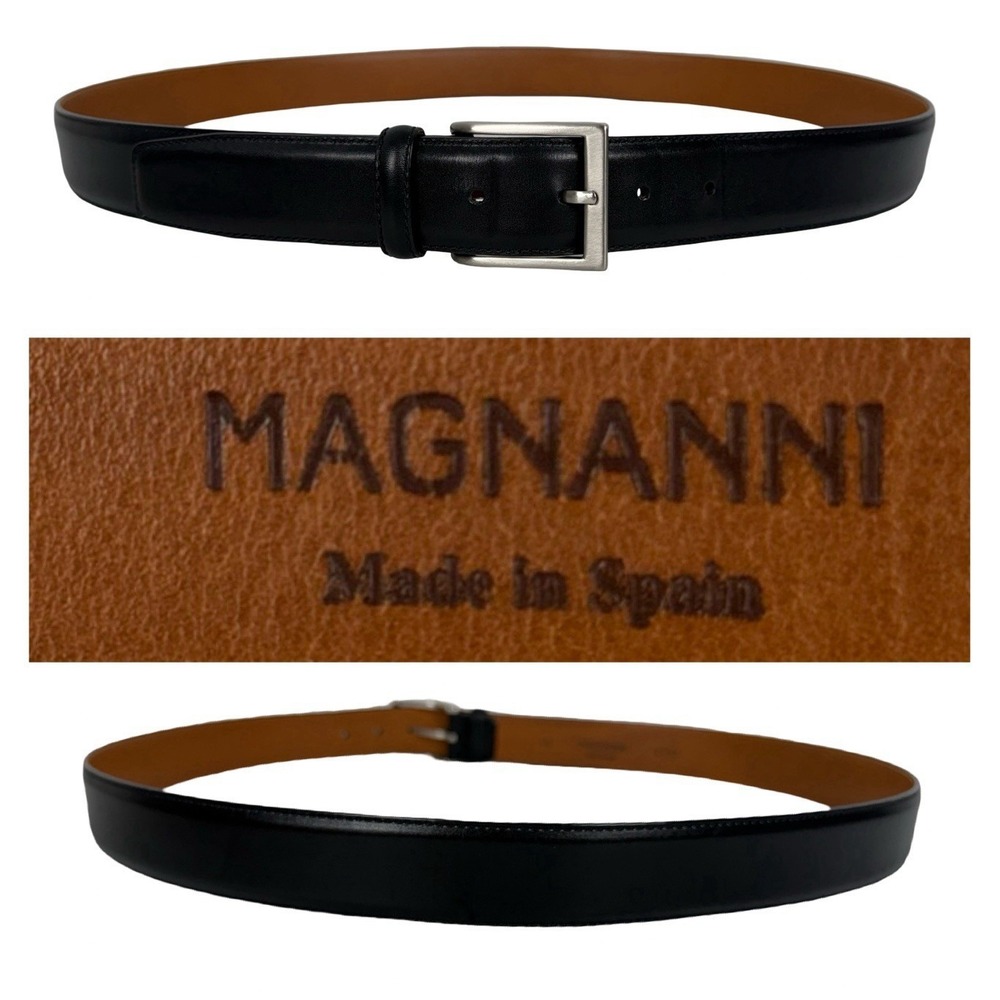 Magnanni 1177 Mens Viento Belt Black Leather Silver Buckle Size 44 Casual Formal